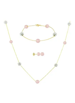 18 Karat Gold Crystal Balls And Pearls Jewellery Set 