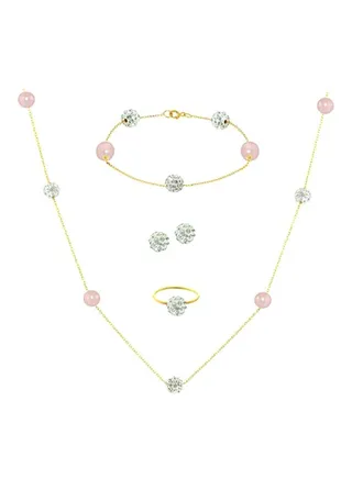 5-Piece 18 Karat Gold Built-In Crystal Ball And Pearl Jewellery Set 