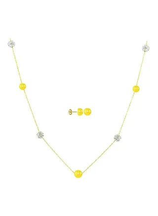 3-Piece 18 Karat Gold Built-In Crystal Ball And Pearl Jewellery Set 