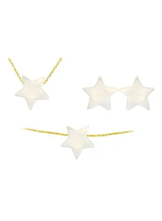 10 Karat Gold Star Shape Pearl Jewelry Set 