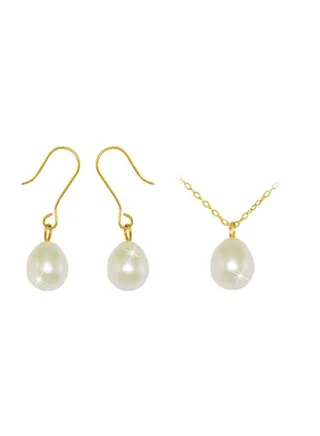 3-Piece 18 Karat Gold Pearl Pendant Jewellery Set 