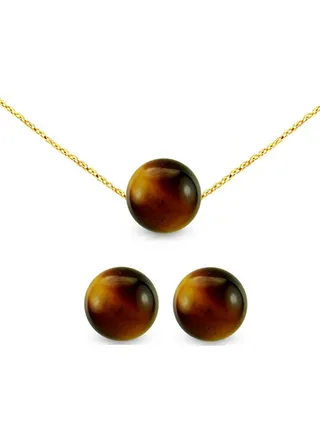 10K Gold Tiger Eye Stone Jewellery Set 