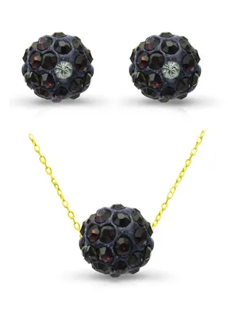 18 Karat Solid Yellow Gold Simple 10 mm Crystal Ball Earrings With Pendant Necklace 