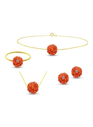 10 Karat Solid Yellow Gold Simple 10 mm Crystal Ball Jewellery Set 