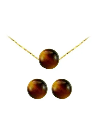 18 karat Gold Simple Tiger Eye Jewellery Set 
