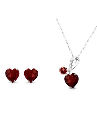 18 Karat Solid White Gold 7mm Garnet Jewellery Set 