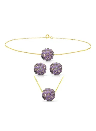10 Karat Solid Yellow Gold Simple 10 mm Crystal Ball Jewellery Set 