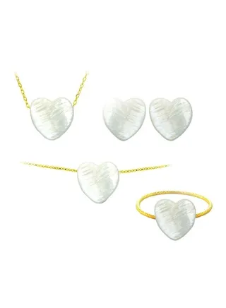 5-Piece 18 Karat Gold Heart Shape Mother Of Pearl Jewellery Set 
