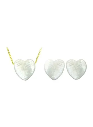 3-Piece 18 Karat Gold Heart Shaped Pearl Jewellery Set 