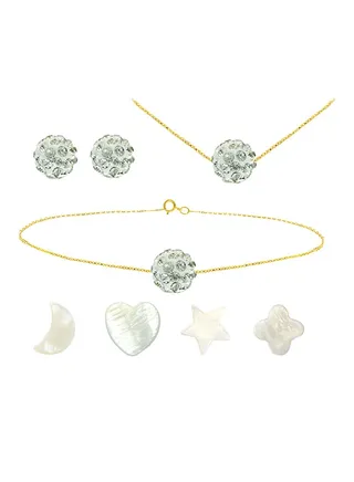 18 Karat Solid Yellow Gold Crystal Ball With 4 Piece Charm Jewellery Set 