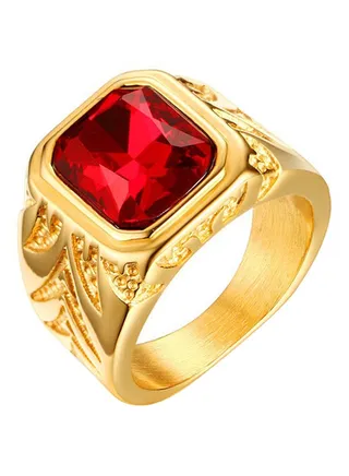 Stone Embellished Titanium Signet Ring 