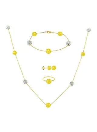 5-Piece 18 Karat Solid Gold Gradual Built-in Crystal Ball And Pearl Jewellery Set 
