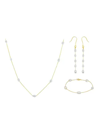 10 Karat Gold Pearls 3 Piece Jewellery Set 
