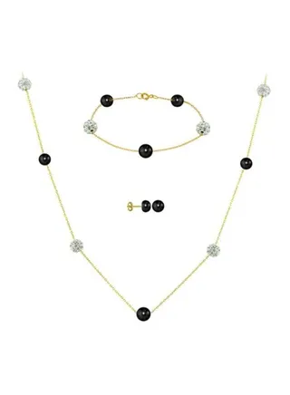 4-Piece 18 Karat Gold Crystal Ball And Pearl Jewellery Set 