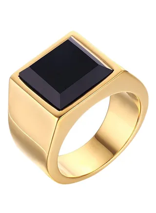 Stone Embellished Titanium Signet Ring 