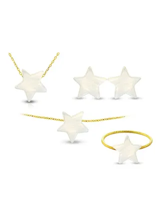 4-Piece 10k Gold Star Shape Mother Of Pearl Jewelry Set 