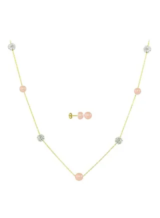 3-Piece 18 Karat Gold Built-In Crystal Ball And Pearl Jewellery Set 