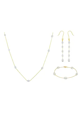 18 Karat Gold Pearls 3 Piece Jewellery Set 