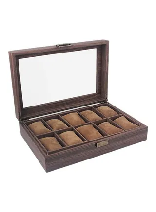 10-Gird Wooden Watch Organizer Box 