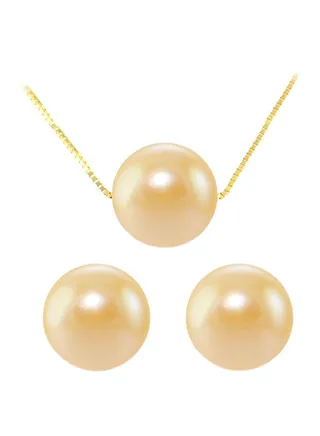 18 Karat Solid Yellow Gold With 8 mm Pearl Jewellery Set 