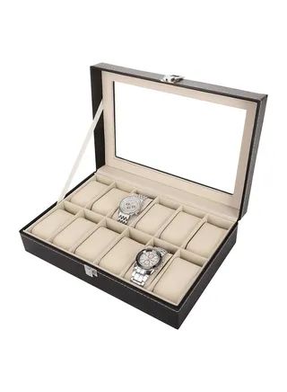 12 Grid Leather Watch Display Case Jewelry Collection Storage Box 