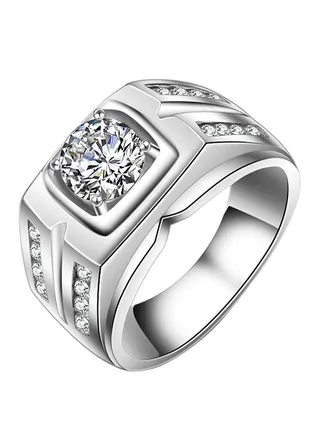 Silver Plated Wedding Ring Studded With Zircon 