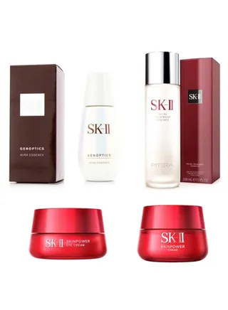 Genoptics Aura Essence Serum - 50ml/1.6oz and Skin Power SK-II Eye Cream 15g and SK-II - Skin Power Cream and II Petera Water Facial Treatment Essence (230ml) 