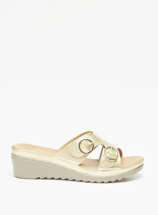 Women Buckle Detail Slip-On Sandals with Flatform Heels 
