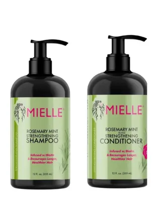 Mili Organics Mint & Mountain Strengthening Set - Shampoo & Conditioner - Enriched with Biotin, Cleanses to Strengthen Weak, Brittle Hair 355ml/12oz 
