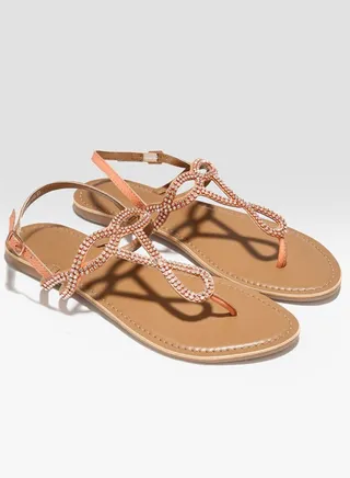 Diamante Embellished Flat Sandals Orange 