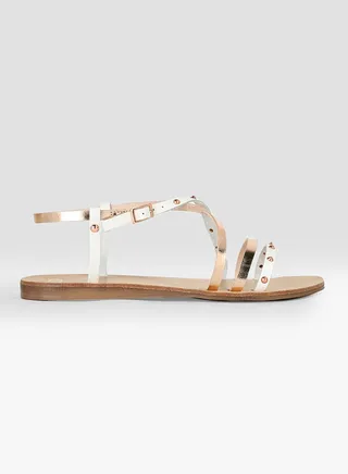 Lizabel Studded Sandals White Leather 