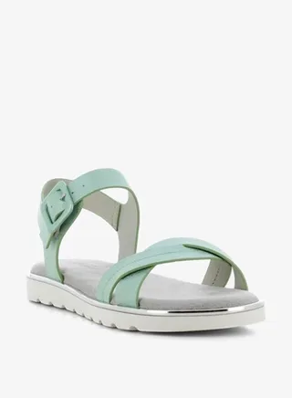 Women's Textured Cross-Strap Sandals with Buckle Closure
