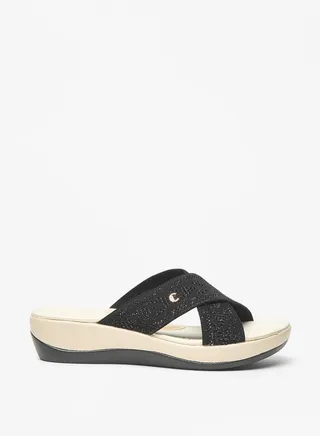 Women's Textured Cross Strap Slip-On Flatform Sandals