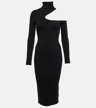 Cutout ribbed-knit wool-blend sweater dress