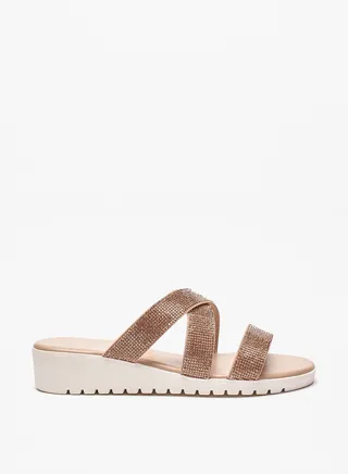 Womens Embellished Slip-On Flatform Sandals