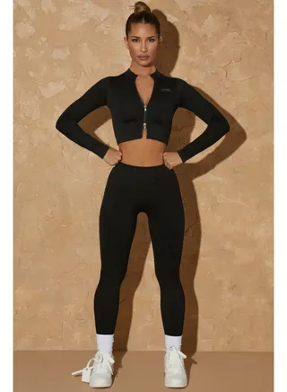 Black Long Sleeve Cropped Hoodie and Leggings Set 