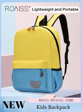 Preschool Toddler Backpack for Kids Unisex Cute Cool Kindergarten Lightweight Daypack for Boys and Girls Fashion Casual Contrast Color Waterproof Student Bag with Bear Logo Sewn On 