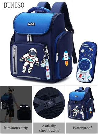 Boy's School Backpack with Pencil Case Waterproof Book Bag with Compartments for Teen Boy Kid Students Elementary School Kids' School Bag With Large Capacity 