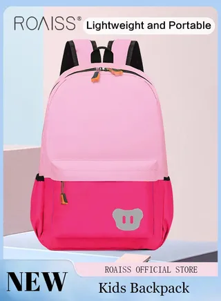 Preschool Toddler Backpack for Kids Unisex Cute Cool Kindergarten Lightweight Daypack for Boys and Girls Fashion Casual Contrast Color Waterproof Student Bag with Bear Logo Sewn On 