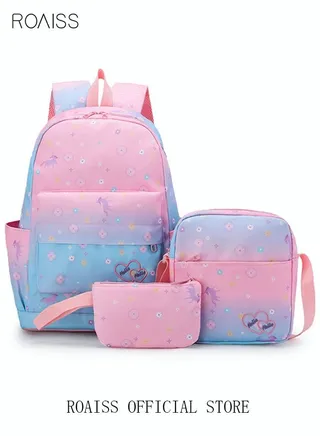 3pcs Backpack Set Large Capacity Schoolbag for Kids Pink/Blue 