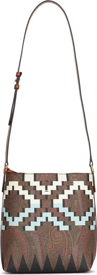 Patch printed PVC & leather shoulder bag