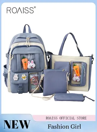 4-Piece Set of Cute Backpack Women's Bag Lightweight Elementary School Students Girls Large Capacity Children's School Bag 
