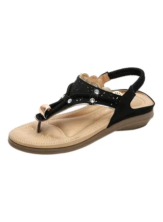 T-strap Elastic Band Sandals Black 