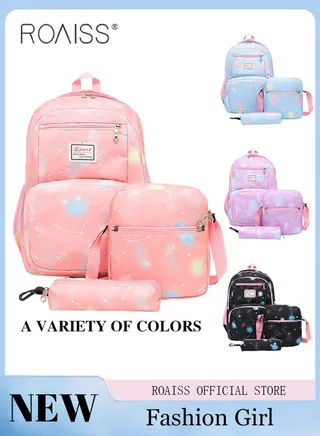 3-Piece Backpack Set Simple Large-Capacity Carrying School Bag Shoulder Bag Pencil Bag Waterproof Fabric Light Texture 