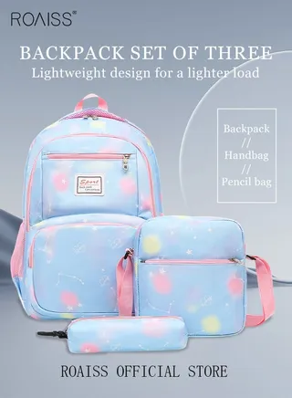 3-Piece Backpack Set Simple Large-Capacity Carrying School Bag Shoulder Bag Pencil Bag Waterproof Fabric Light Texture 