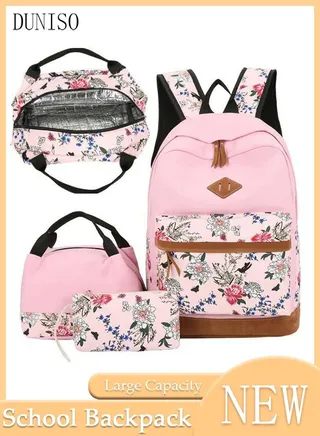 3-Piece School Backpacks for Teen Girls 3 In 1 School Bookbags Set Lunch Bag Pencil Case Travel Lightweight Daypack Multicolor Kids' School Bag 