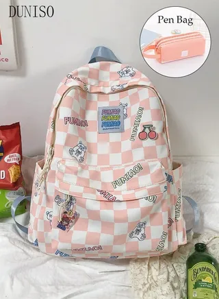 Girl's School Backpack with Pencil Case Waterproof Book Bag with Compartments for Teen Girl Kid Students Elementary School Kids' School Bag With Large Capacity 