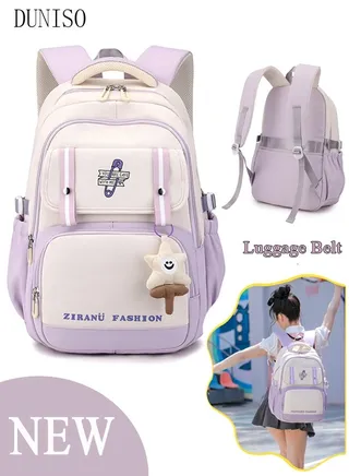 Girl's School Backpack Waterproof Book Bag with Compartments and Doll Pendant for Teen Girl Kid Students Elementary School Kids' School Bag With Large Capacity 