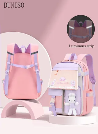 Girl's School Backpack Waterproof Book Bag with Compartments for Teen Girl Kid Students Elementary School Kids' School Bag With Large Capacity and Reflective strip 