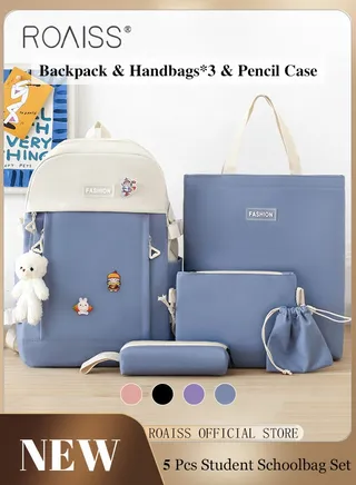 5 Piece Backpack Set In the Same Color Large Capacity Design with Stylish Pattern Print Practical Backpack Combination for Students Including Backpack Handbags Crossbody Bag Pencil Case 